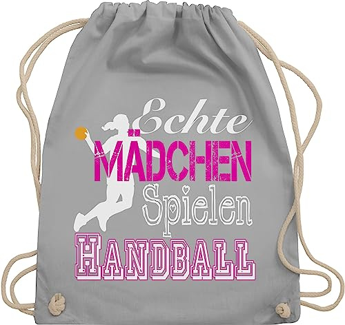 Turnbeutel Rucksack - EM 2026 Trikot Ersatz - Echte Mädchen spielen Handball I - Unisize - Hellgrau - geschenke für handballer handballbeutel hanball habdball beutel tasche kinder kinderturnbeutel