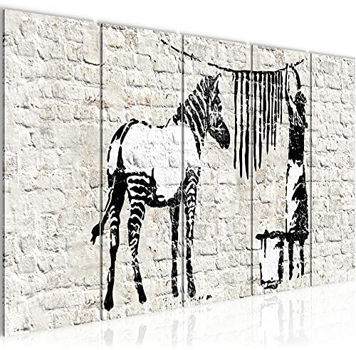 Runa Art Bild Banksy Washing Zebra Wandbilder auf Vlies Leinwand 5 Teilig Wanddekoration Loft Wohnzimmer 012956a