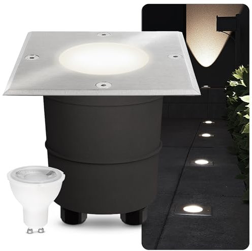 SSC-LUXon Madon Spot LED encastrable au sol pour extérieur carré IP67 – Avec LED GU10 3 W blanc neutre – Spot de sol 230 V praticable et accessible