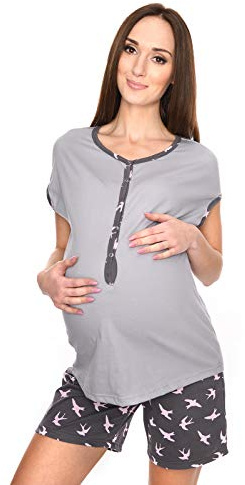 MijaCulture 3 in1 Kurze Stillpyjama Stillschlafanzug Umstandspyjama Pyjama 4118 (EU40 / L, Grau/Graphite)