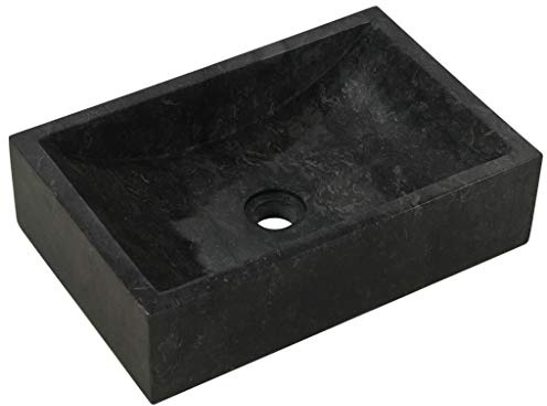 Festnight Lavandino da Bagno Appoggio Rettangoalre in Pietra Marmo Nero/Crema,Lavabo Bagno Appoggio Rettangoalre,Lavandino Rettangoalre,Lavandino in Pietra,Lavandino d'Appoggio 45x30x12 cm