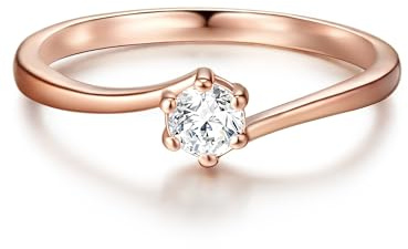 Trilani Damen Verlobungsring aus 925/- Sterling Silber rosévergoldet | Zirkonia,weiß,Brillantschliff,Solitärring,Rosegold,Trauring,Antragsring,Silberring