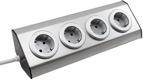 MC Power - Steckdosenblock | Premium | 4-Fach Schutzkontakt-Steckdose, Aufbauversion, auch ideal für Eckmontage, Edelstahl und Kunststoff