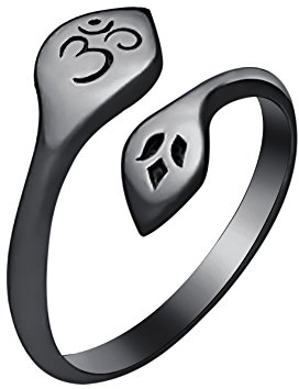 Damen Zehenring 14 Karat schwarz vergoldet 925 Sterling Silber Bypass OM & Lotus Ring verstellbar
