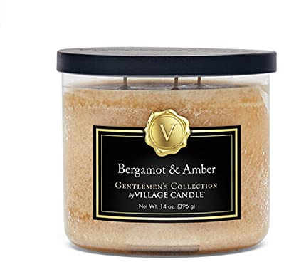 Village Candle Bergamot & Amber Glass 3-Wick Bowl, Scented Candle, 14 oz., Brown