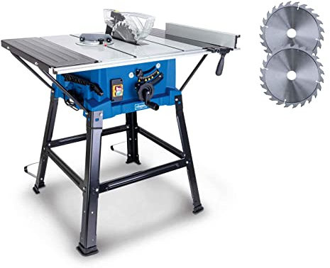 Scheppach Tischkreissäge HS250L inkl. 2. Sägeblatt | 230V 2000W Schnitthöhe 87mm | int. Laser | Sägeblatt-Ø 254mm | Tischgröße mit Verbreiterung 630x 930x 870mm | 2x Tischverbreiterung & Untergestell