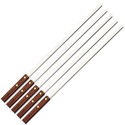 HNGM Spiedini Da Barbecue 5 pezzi di 60 cm di 60 cm Ampie Acciaio inossidabile Barbecue Spiedi lunghi Manico in legno Barbecue Barbecue Schiusta Accumulo da campeggio all'aperto Picnic Cooking Barbecu