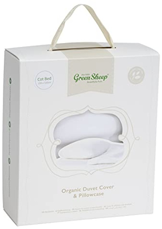 The Little Green Sheep Organic Cot Pillow Case & Duvet Cover Set - Light and Breathable Cot Bedding for Toddlers - 140x120cm, 40x60cm