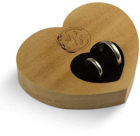 Hochzeit Ringkissen Herz Ringhalter individuell Namen 10 x 8,5 cm Garapa Holz - Blumen Initialen