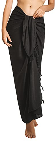 CHAINUPON Womens Beach Pareos Sarong Sheer Long Swimsuit Cover Ups Bikini Wrap Skirt (Black)