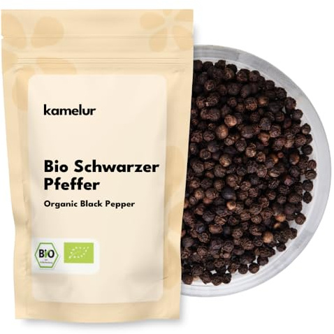 Kamelur Poivre noir BIO entier du Sri Lanka - Poivre en grains aromatique bio pour le moulin - emballé dans un emballage biodégradable - 1kg