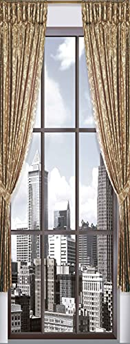 A.Monamour Türtapete Selbstklebend Türfolie Türposter 3D Stadtgebäude Blick Durch Das Fenster Mit Vorhängen Vinyl Folie Türdeko Tapete Wandbild Türaufkleber Türtattoo 90 x 200 cm