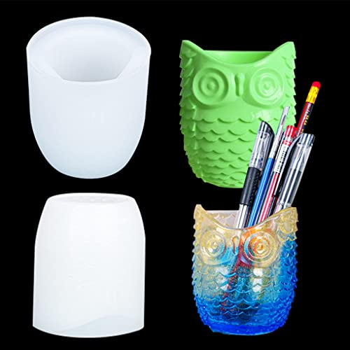 FineInno Eule Silikonform Kerzenständer, Pen Holder Resin Moulds, Schmuckhalter Gießform, Aufbewahrungsbox Epoxidharz Formen für Stiftehalter, Pflanzgefäß