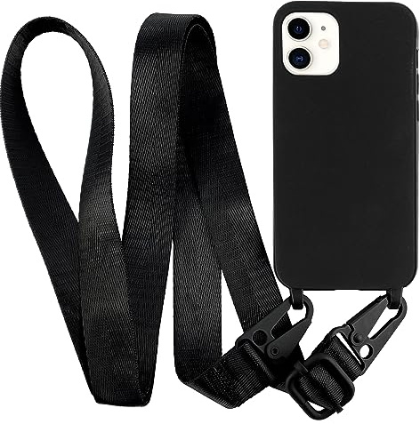MyGadget Handykette für iPhone 12 | 12 Pro - TPU Hülle mit Band - Handyhülle mit Handyband zum Umhängen Kordel Schnur Case Schutzhülle - Schwarz