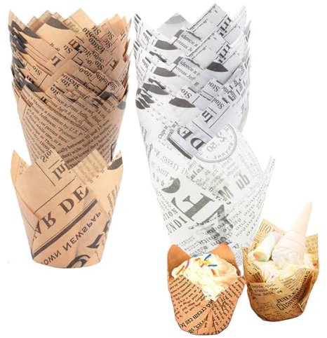 150 Pièces Tasses Papier Cuisson Tulipe, Cupcake Moules en Papier, Emballages Muffins à Cupcakes, Convient aux Amateurs Gâteaux Bricolage, Utilisé pour la Cuisson Gâteaux à la Maison(Deux Couleurs)