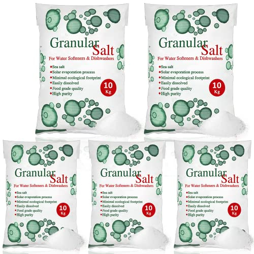 10kg Granular Salt For Granular Water Softeners Best For Laundry Kitchen Dish Washing | Compatible To All Water Softner Salt Machines | Food Grade 100% Genuine British Salt (5 Bag)