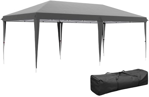 Outsunny Pop Up Gazebo 3 x 6m, Foldable Canopy Tent, Height Adjustable Wedding Awning Canopy w/Carrying Bag, Grey