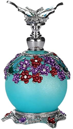 SLLS Bottiglia di Profumo, Bottiglia di Profumo Riempibile, Bottiglia di Vetro Blu Smerigliata retrò con Tappo A Farfalla Vuoto (Color : Blu, S : 7.5 * 4.5cm)