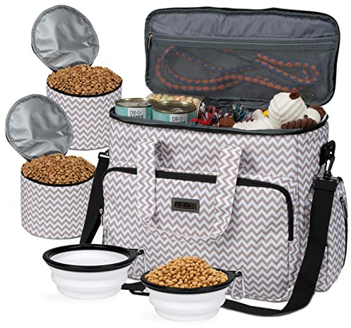 BAGLHER Hunde-Reisetasche (alle Reise-Zubehör für Haustiere), mit 2 Haustierfutterbehältern und 3 faltbaren Silikonschüsseln, BLW Wesentliche Kits für die Reise von Haustieren
