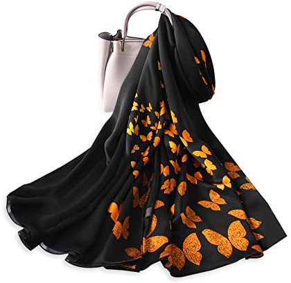 LumiSyne Seidenschal Damen Blumen Blätter Pflanze Gedruckt Muster Mode Eleganten Stil Lange Halstücher Weich Warme Seidentuch Halstücher Tücher Sonnencreme Stola Schal Ganzjährig