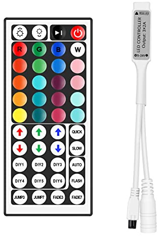Aroidful Mini LED IR RGB Controller 4Pin 44 Tasten für SMD LED Streifen 3528 5050 5630 RGB DC 5V-24V Anpassung Geschwindigkeit/Helligkeit/Farbe/Szene