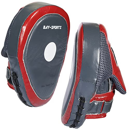 BAY Sports Gel Tech Leder Handpratzen WineRed Schlagpolster Schlagkissen Pratzen Boxen Kampfsport Kickboxen Krav MAGA