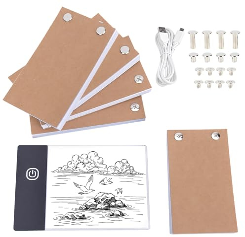 A6 Daumenkino-Kit, LED Hand Zeichenbrett, USB | Ultradünne, mit Bindeschrauben und Lichtpad, für Diamantmalen, Zeichnen, Malen, Animieren, Skizzieren, Sketching