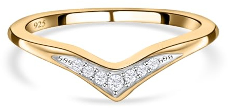 TJC White Diamond Wishbone Ring for Women Size T with Prongs Setting in Yellow Gold Plated 925 Sterling Silver April Birthstone Metal Wt. 1.9 Grams