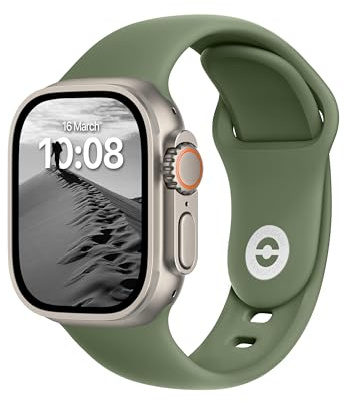 ELETTRONEO SB Bracelet Sport pour Apple Watch Band Ultra 3 2 49mm, Series 11 10 46mm, 9 8 7 45mm 41mm, SE 6 5 4 44mm 40mm, 3 2 1 42mm 38mm Femme Homme Silicone, Vert Olive