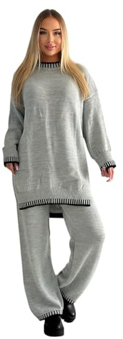 Mississhop Damen Strickanzug Strickhose Strickpullover Strickset 2-teilig