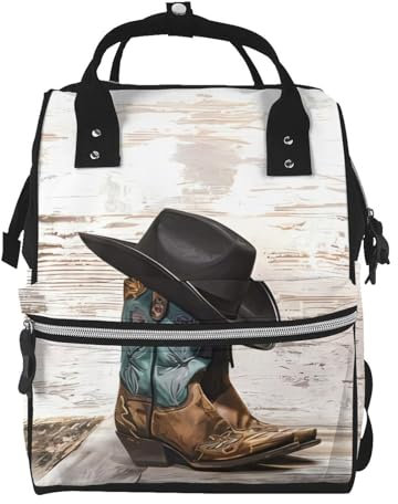 OrcoW Cowboy Hut Und Stiefel Drucken Windel Tasche Mumie Rucksack Große Kapazität Multifunktions Wasserdichte Windel Tasche Für Mama Und Papa, Schwarz , One size