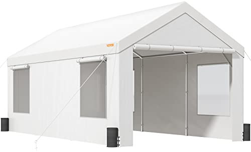 VEVOR Tettoia per Auto 3 x 6 x 2,8m Riparo per Garage all'Aperto con 8 Pali Rinforzati 4 Sacchi Appesantiti, Tenda Impermeabile Resistente ai Raggi UV da Garage per Barca Giardino Festa, Bianco