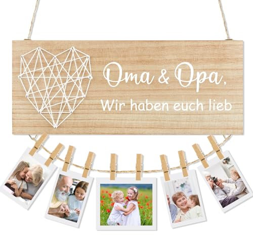 Namalu Gulfmew Geschenk für Oma und Opa Wand Bilderrahmen Collage Wir Haben Euch Lieb Holzschild mit Fotoseil und Holz Klammern Geburtstagsgeschenk für Großeltern Foto