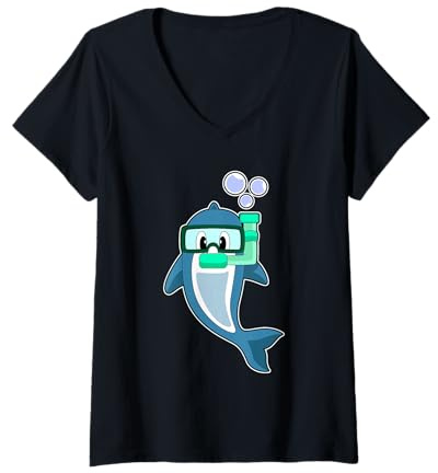 Damen Delfin Taucher Schnorchel Tauchen T-Shirt mit V-Ausschnitt