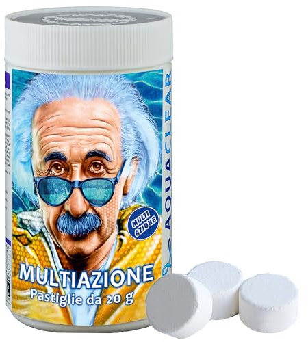 Aquaclear - Cloro Multifuzione in Pastiglie da 20gr per piscina o spa barattolo da 1kg - 100% Qualità Italiana