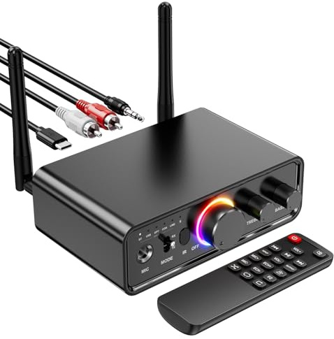 MOREGAX Aggiornato M18 Bluetooth 5.3 Ricevitore Audio Trasmettitore per Home Stereo TV, HiFi Wireless Bluetooth Adattatore Audio a Bassa Latenza, Supporta USB, RCA, 3.5mm AUX, DAC, Coassiale, Ingresso