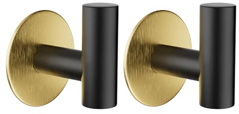 YUET 2 Stück Handtuchhaken Haken Selbstklebend Bad und Küche Handtuchhalter Bademantel Kleiderhaken Ohne Bohren SUS 304 Edelstahl Klebehaken für Haus, Bad, Büro (Schwarz Gold)