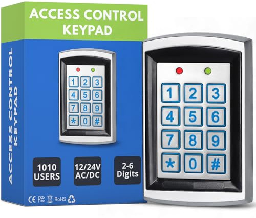 SecureMyDoor Clavier de contrôle d'accès de proximité pour intérieur et extérieur, 12-24 V, aluminium moulé sous pression, peut contenir 1000 cartes et broches, touches rétroéclairées, IP65 résistant