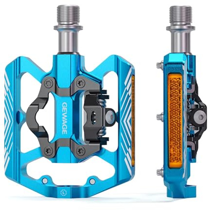 Mountain Bike Pedals - Dual Function Flat and Clipless Pedal - Bicycle Pedals with Reflectors Compatible with SPD, Platform Pedals for BMX Spin Exercise Peloton Trekking Bike (Blue)