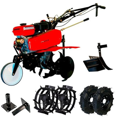 Motorhacke A. Elektrisch 7CV 3v + Luftreifen 400x8 + Schleppzinken + Furchenzieher + Metallräder