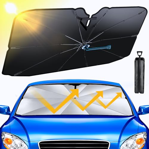 Sonnenschutz Auto Frontscheibe 145*79CM, Behozel 2024 Upgrade Wärmeisolierender Sonnenschirm Auto 360° Drehbar Faltbarer, UV-Schutz, Einfache Lagerung, Kante Kratzfest Innen für Meisten Auto & SUV(XL)
