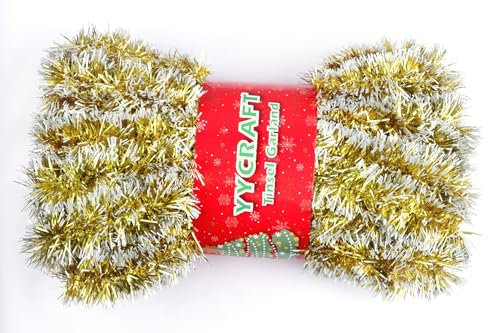 YYCRAFT Lametta-Weihnachtsgirlande, kommerzielle Länge, dicke Folie, Lametta, klassische Weihnachtsdekoration, Gold/Weiß, 12,7 m