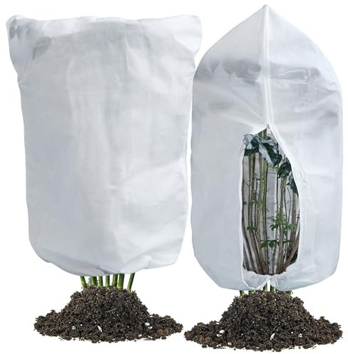 Huiguli 2 Pcs Frost Protection Plant Covers, 80x120cm Garden Fleece Plant Protection Bag with Drawstring, 70gsm Large Frost Blankets for Plants, Winter Fruit Tree Potted Shrub Plants Protectors Guards