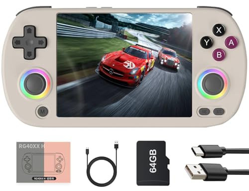 RG40XX H Console di gioco portatile, Built-in 128G e 10000+ giochi,con RGB colorato Joystick di illuminazione, 4.0-pollici IPS schermo Linux Sistema Arcade Supporto Bluetooth 5g WiFi (grigio, 64G)