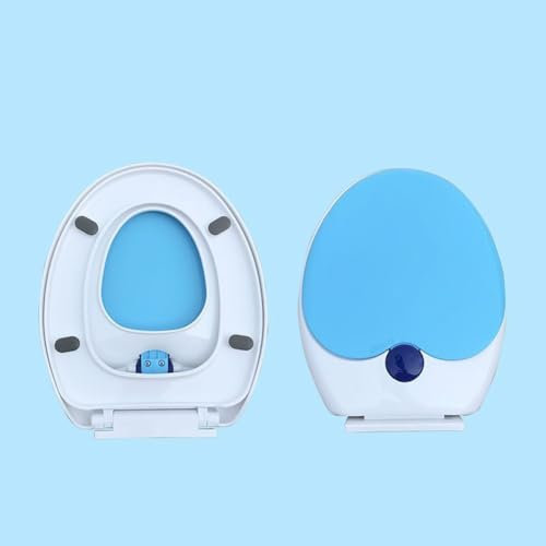 Abattant de toilette familial 2 en 1 à fermeture douce avec siège enfant intégré, siège de toilette 2 en 1 avec fixation supérieure simple, couvercle de toilette ovale en forme de V/D (bleu, en forme