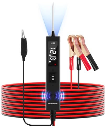 OBDMONSTER Testeur De Tension Pour Voiture, 0-80V DC Testeur de Système Électrique,Sonde Électronique Avec Lampe, Affichage LED et Alarme Pour Tester Batteries, Continuité, Masse, Polarité et Diodes