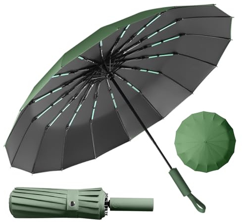 LENDOO Paraguas Plegable,Paraguas Automático Compacto 16 Varillas Antitormentas, Gran Paraguas Plegable con Apertura Automática, a Prueba de Viento,Anti-UV