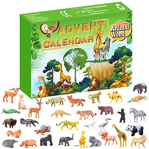 Calendario dell'avvento degli animali della foresta per bambini, ragazzi e ragazze, figure di animali della giungla giocattolo calendario dell'avvento 2024 24 pezzi animali dello