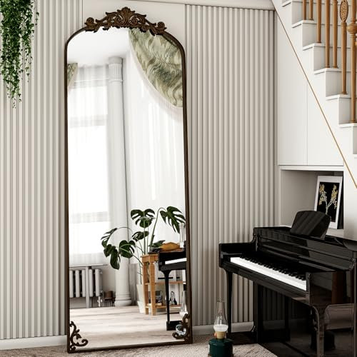 Koonmi Specchio tradizionale a figura intera, 161 cm x 52 cm, colore bronzo, decorazione da parete ispirata al barocco