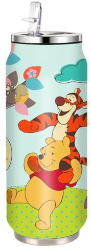 HOOKTA Pooh Edelstahl Wasserflasche 500 ml Hochklappbare Sport flaschen aus Edelstahl mit Strohhalm Wiederverwendbarer Getränkebecher für Reisen Sport (Blauer Himmel)